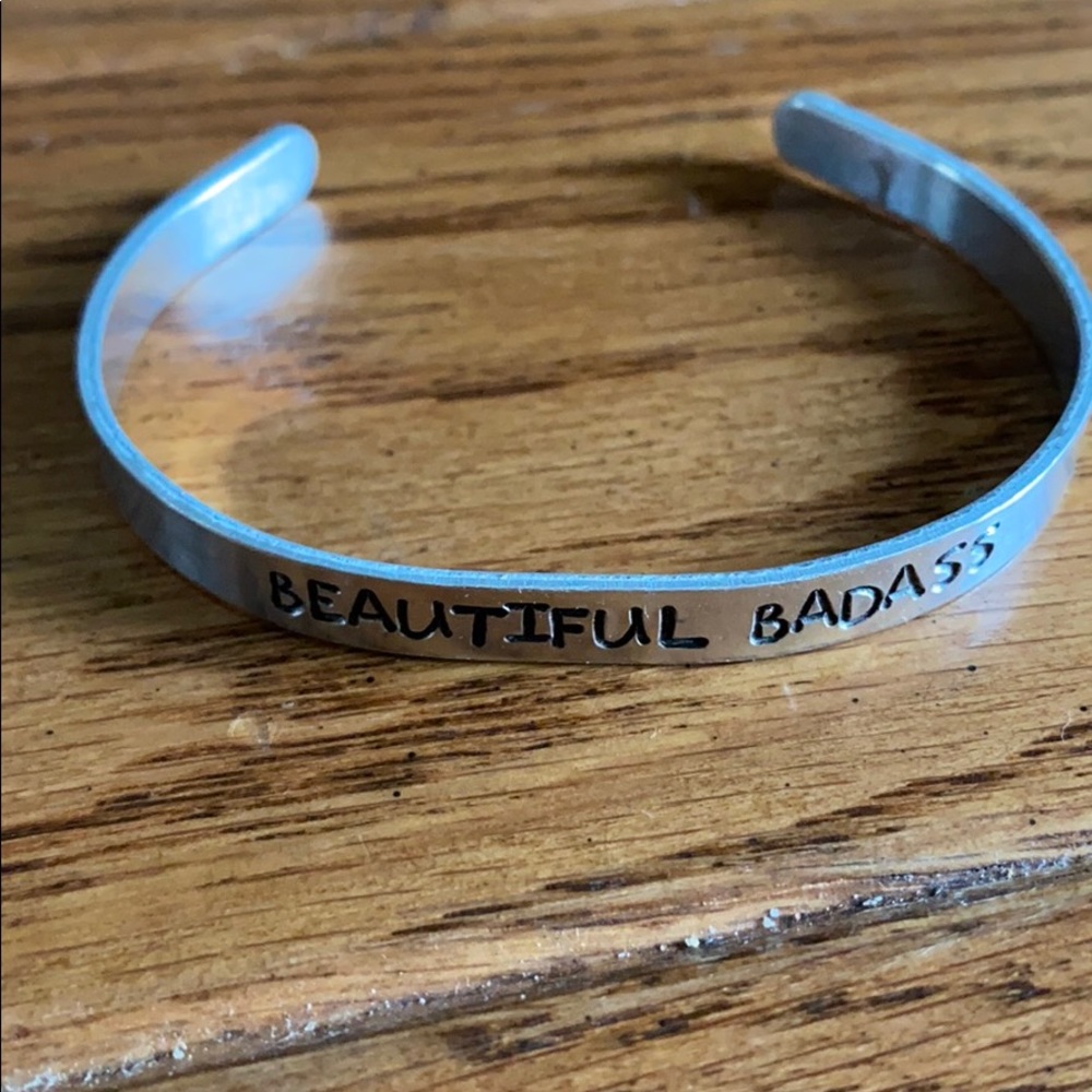 “Beautiful Badass” Silvertone cuff bracelet